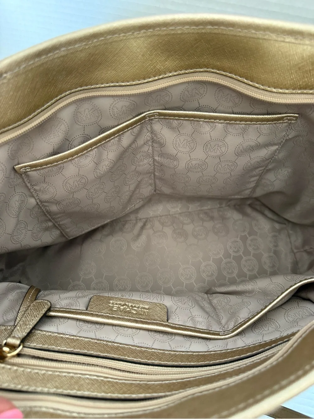 Michael Kors Metallic Gold Tote with Logo Charm